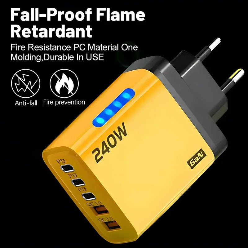 240W USB C PD Fast Charger Quick Charge3.0 Type C USB Phone Charger Fast Charging Adapter For iPhone 16 15 Samsung Xiaomi Huawei