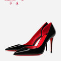 Elegant Hollow Women's High Heels 2026 Luxury Brand Black Pointed Toe Pumps Red Shiny Bottoms Sexy Fashion Ladies Shoes Women