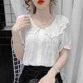 Vintage Lace Patchwork White Shirts Summer Women Korean - View 4 | SAMAG
