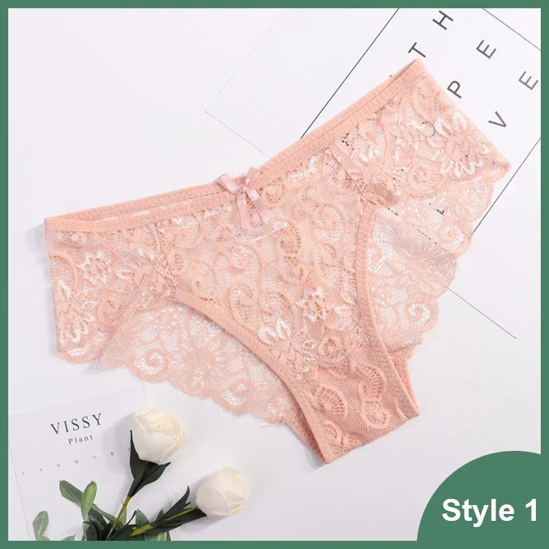 Women's Panties Sexy Lace Transparent Underwear Hollow Out Female Low Waist Briefs Breathable Lingerie Intimates Underpants