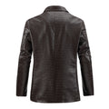 Men's Faux Leather Crocodile Pattern Jacket Single Row Large Lapel Suit Style Chest Pocket PU Leather Coat