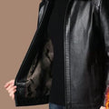 Faux Leather Men Jackets Coats Stand Collar Zipper Coat Solid Casual Regular Splice Simple Jacket Outerwear Autumn Winter