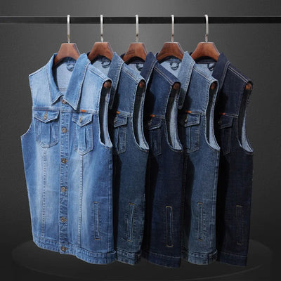 Large size men's denim vest plus stretch sleeveless | SAMAG