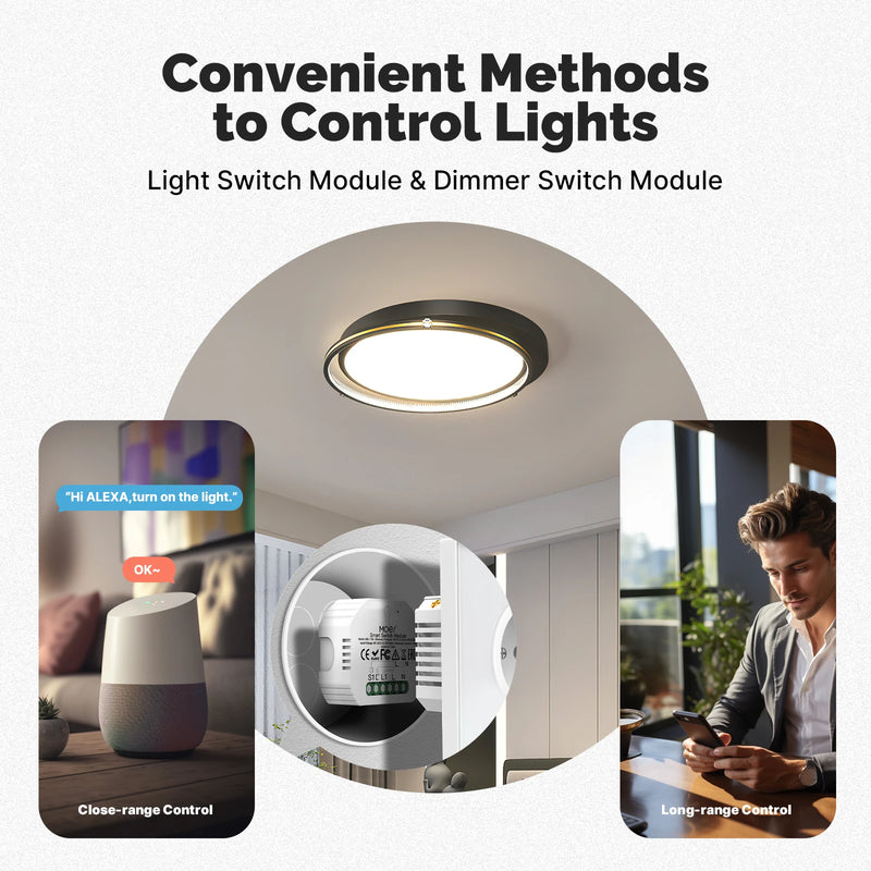 MOES Tuya WiFi/Zigbee Smart Switch Module Light Control Dimmer Curtain 1%-100% Voice Control Work with Alexa Google Home RF433