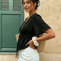 Women V Neck Flare Short Sleeve Shirt Lightweight - View 3 | SAMAG