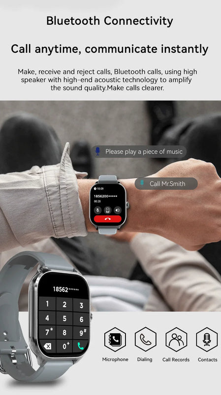 LAXASFIT 2025 New Women's Smart Watch 2.01 Full Touchscreen Bluetooth Call Heart Rate Monitor Sports Men's Smartwatch