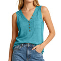 Women's V Neck Henley Tank Top Loose Fit Sleeveless Casual Clothing with Pocket Summer Womens Tops