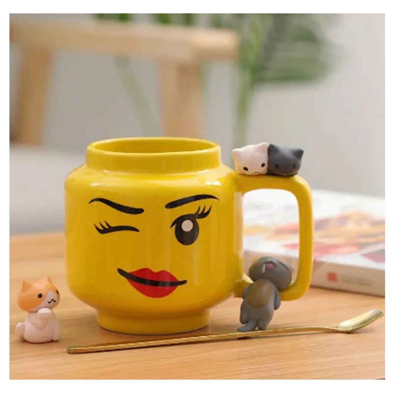 Cute Cartoon 250ML Mug Cups Ceramic Coffee Milk Tea Drinkware Impish Expression Pattern for Couple Friend Christmas gifts Travel