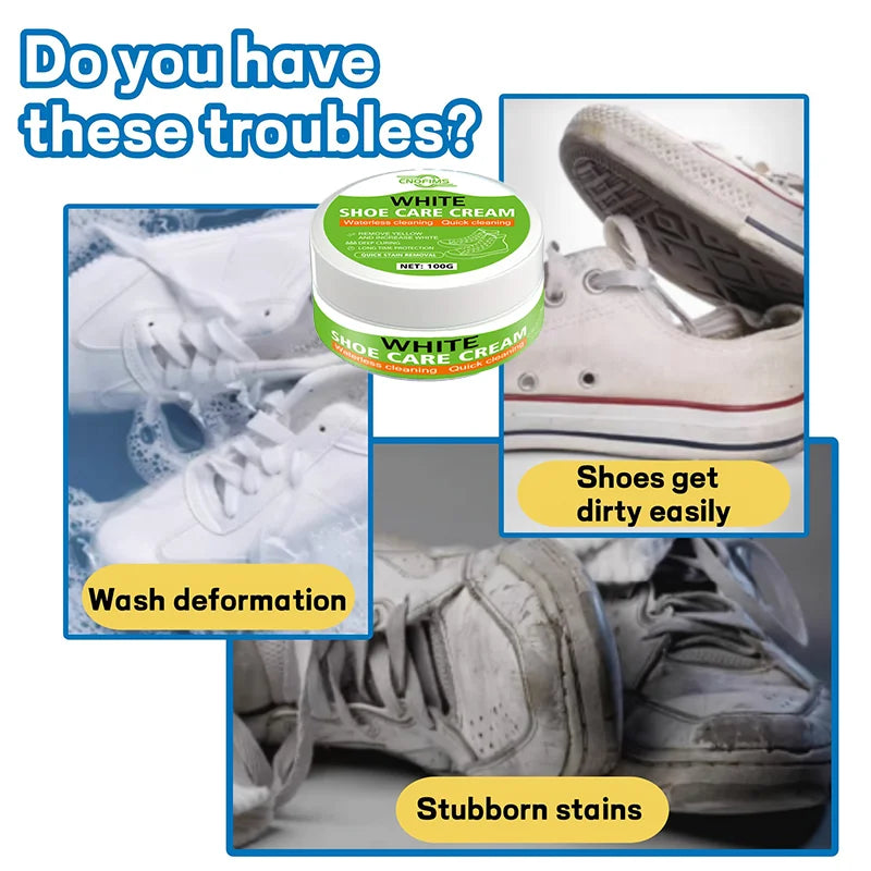 White Shoe Cleaning Cream, Stain Removal and Whitening - No Water Scrubbing, Removes Yellowing. Suitable for Multiple Materials,
