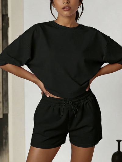 Women's casual loose plain - colored round - neck | SAMAG