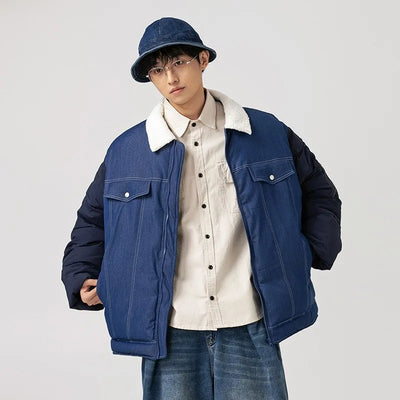 Denim Patchwork Oversized Men's Quilited Jackets, Y2k | SAMAG