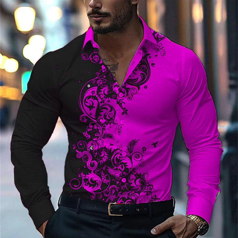 Men'S Stylish Red Floral Print Dress Shirt - Casual Long | SAMAG