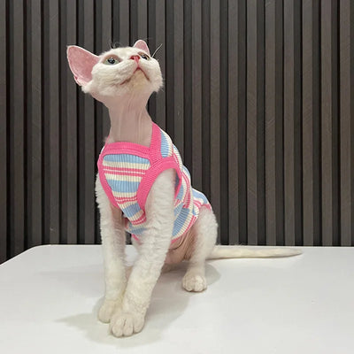 Striped Cat Shirts Stretchy Cat Clothes for Cats Sleeveless Stretchy Puppy Kitten T Shirts Pet Vest Soft Breathable Cat Tank Top