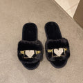 Love Chain Fluffy Women's Slippers Home Fashion Luxury Designer Shoes Woman Autumn Winter Faux Fuzzy Fur Slides Indoor Elegant