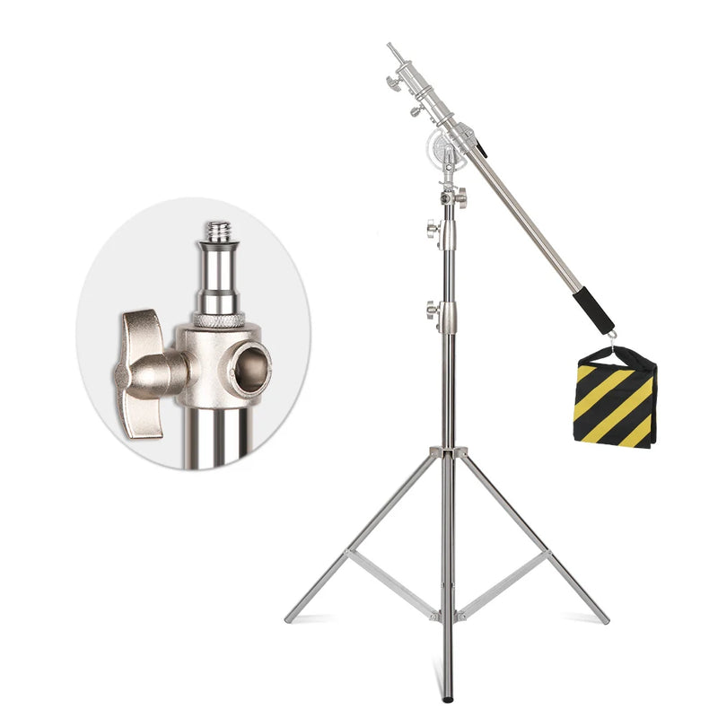 SH 2.9m Light Stand With Stainless Steel Kit Cross Arm  With Weight Bag Photo Studio Accessories Extension Telescopic Rod 2.49M