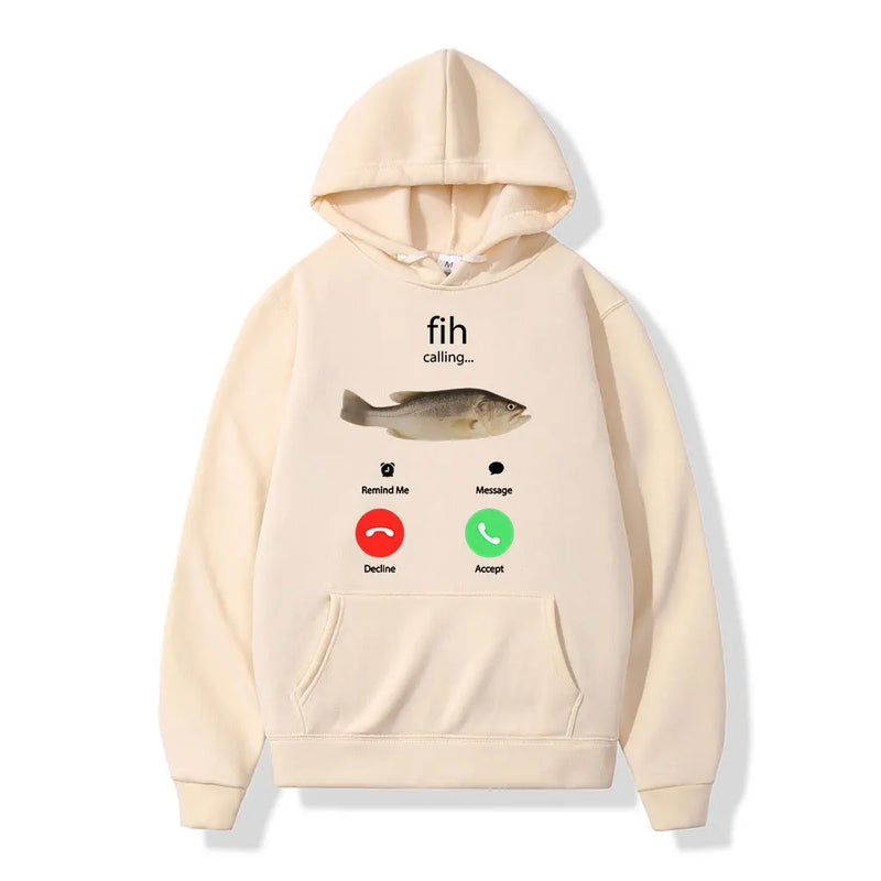 Fih Calling Remind Me Message Decline Accept Phone Call Fish Hoodies Funny Fishman Outfit Sweatshirt Men Women Pullovers Autumn