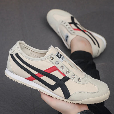 Men's Striped Canvas Sneakers Low Top Casual Walking | SAMAG