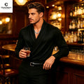 Men's Luxury Satin Wrap Neck Shirt Long Sleeve Elegant | SAMAG