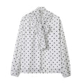 Women Polka Dot Print Blouse Casual High Collar Long - View 10 | SAMAG
