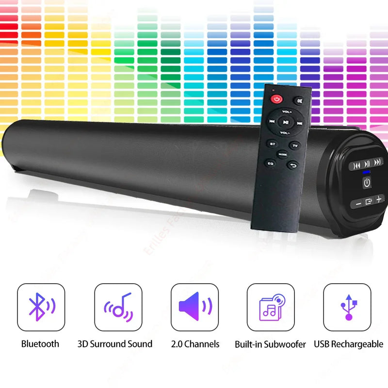 BS-10 TWS Bluetooth 5.0 HIFI Desktop Soundbar Audio System Built-in 4 Speaker Support RCA AUX TF-Card 3D Stereo Surround Sound