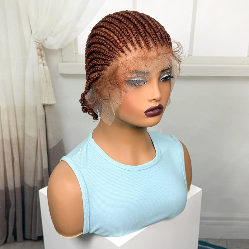 Short Ombre Cornrow Braided Bob Wig Synthetic Full Lace Braided Lace Wig with Baby Hair Knotless Handmade Braids Wigs for Women