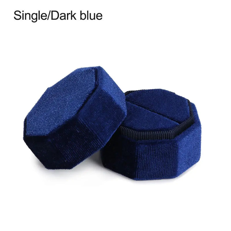 Hexagon Shape Velvet Jewelry Box Double Ring Storage Box Woman Gift Earrings Package Case Wedding Ring Display Packaging Box