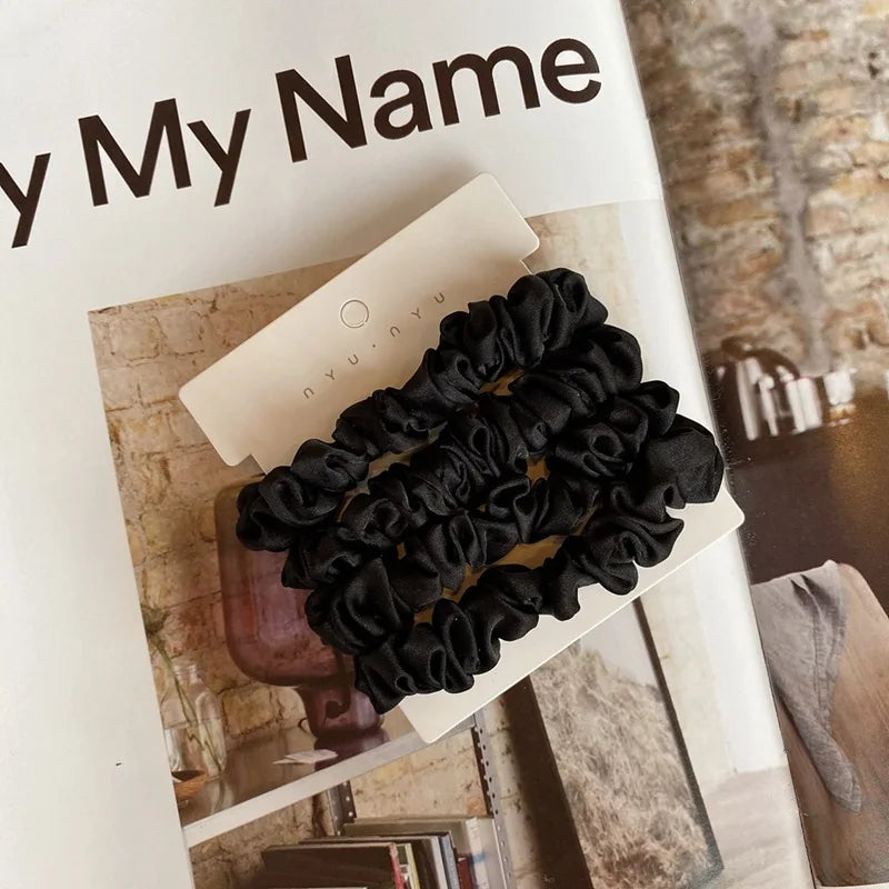 4pcs Pure Silk Small Scrunchie Set for women satin hair rubber bands girls elastic hair tie black hair rope Hair Accessories