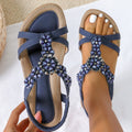 TIMETANGComfortable Flat Heel Sandals Women Large Size Summer Shoes Woman Bohemia Flowers Rhinestone Beach Ladies Shoes