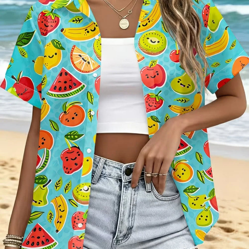 Neon Green Star Pattern Lapel Shirt for Women Leopard - View 8 | SAMAG