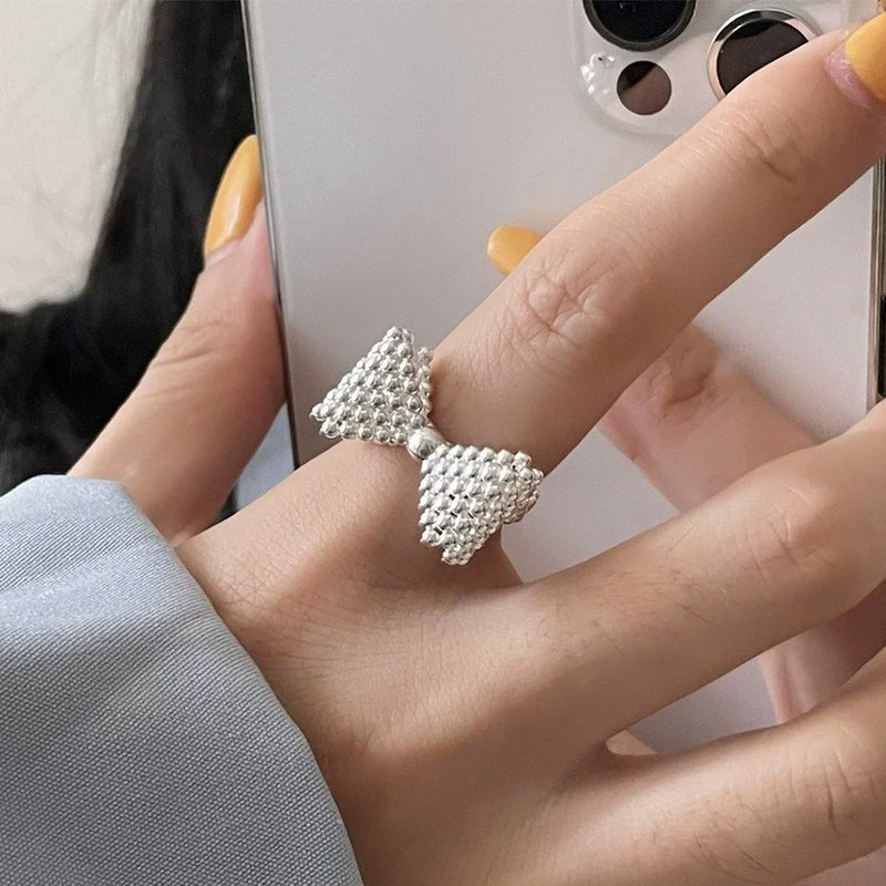 VENTFILLE 925 Sterling Silver Bow Tie Open Finger Ring For Women Gift Cute Design Fashion Jewelry Gift Wholesale