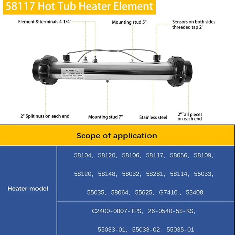 58117 M-7 Hot Tub Spa Heater Assembly Compatible with Balboa VS, EL,TS,GS,BP Control Systems, 4.0 KW 220V 26-58104-K with Sensor
