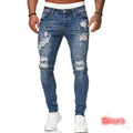 Men Jeans Solid Pockets Stretch Denim Straight Pants | SAMAG