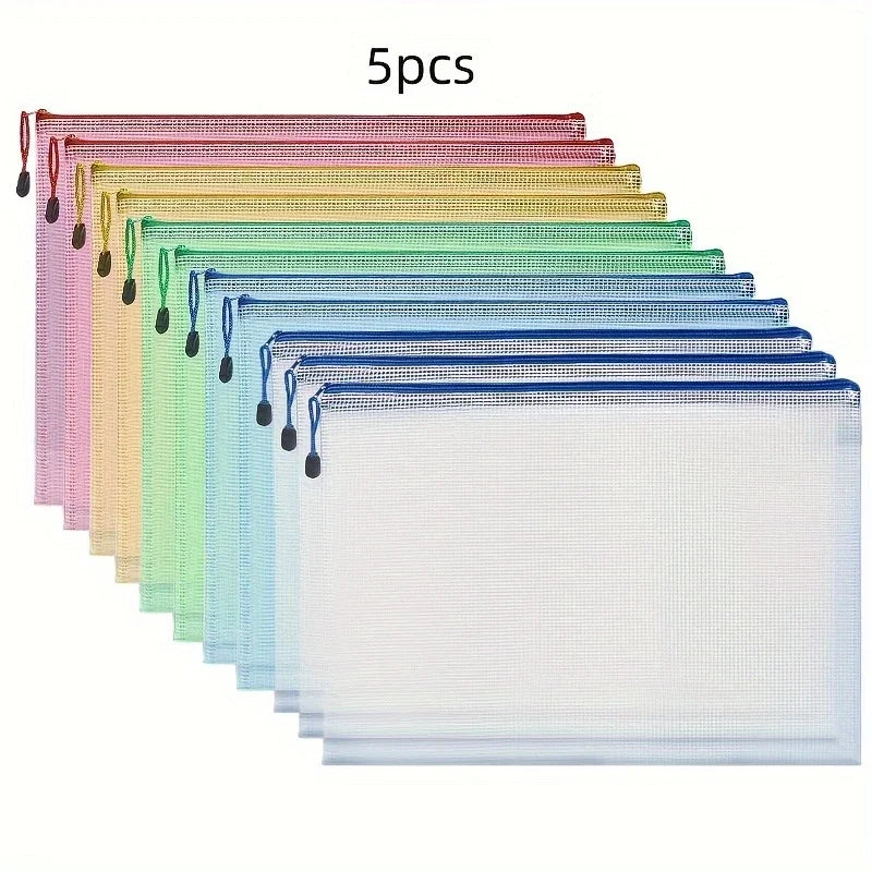 5-24pcs Mesh Zipper Bags Puzzle Bags With Zipper For Classrooms, A4 Chessboard Game Storage And School Office Supplies
