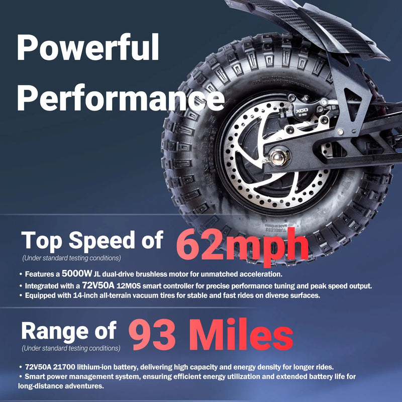 Customize 14inch Off-road Electric Motorcycle 72V 10000W 50Ah Dual Motors Long-Range Lithium Battery Speed 62MPH Range 93Mile