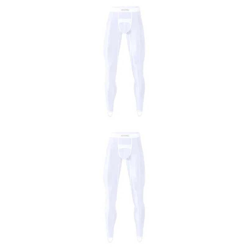 Men Ice Silk Leggings Underwear Ultra Thin Sexy Transparent High Stretch Foot Anti Slip Pants Sports Fitness Bottoms Underpants
