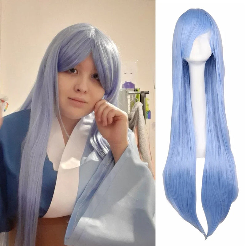 QQXCAIW Long Straight Cosplay Wig Black Purple Black Red Pink Blue Dark Brown 100 Cm Synthetic Hair Wigs