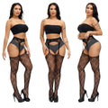 High Waist Sexy Fishnet Black Garter Stockings Tights Open Crotchless Body Suit Large Plus Size Pantyhose for Oversized Woman XL
