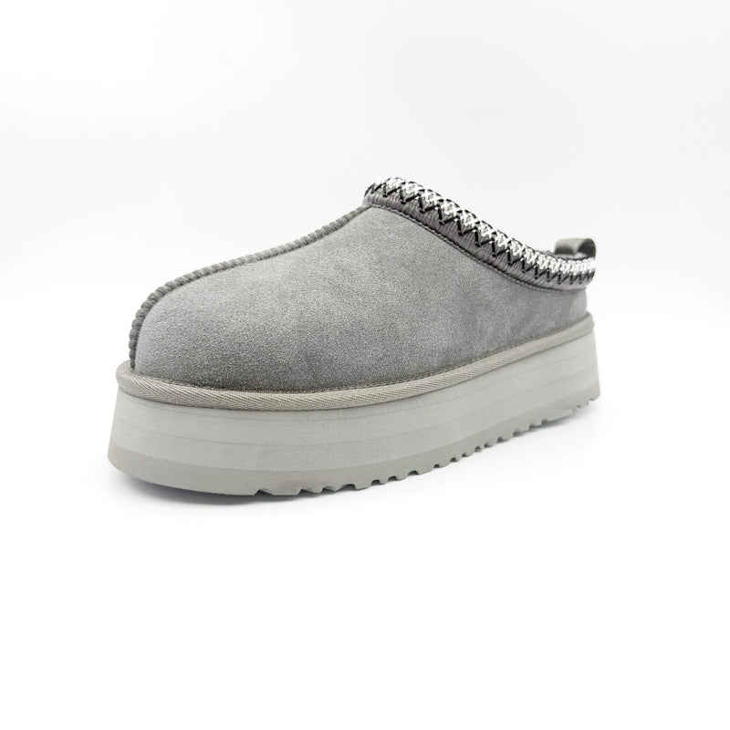 Women's Platform Clog Mule Slippers Genuine Cow Suede Upper Real Wool Lining Thick EVA Sole Non-slip Warm Winter Slip-on Indoor
