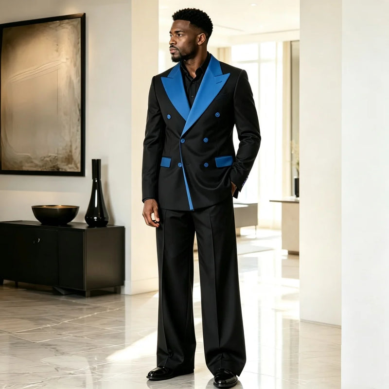 Double Breasted Luxury Men Suit Set Separates 2 Pieces Peak Lapel Blazer with Normal Pants Custom Made For Wedding Prom Party