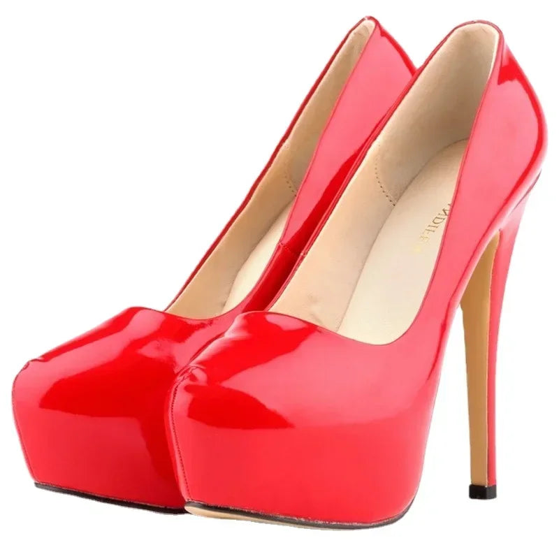 Women Sexy Pumps Stilettos 14cm Super High Heels Round Toes Platform Thin Heel NightClub Party Dress Red Wedding Shoes Big Size