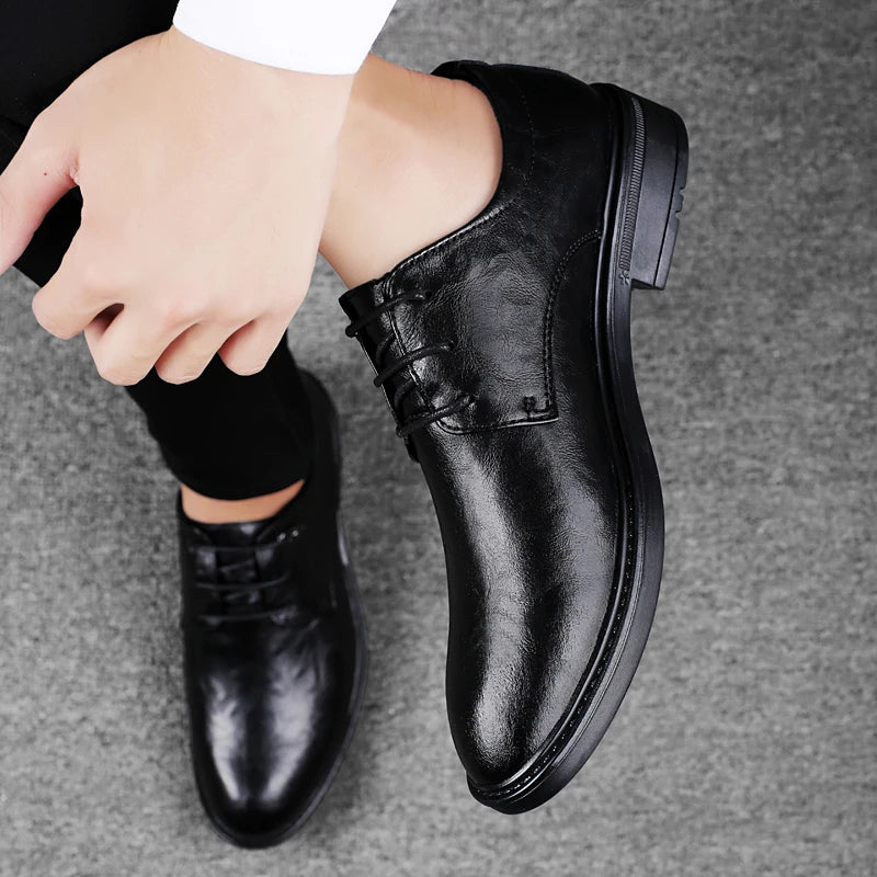 British Style Casual Leather Business Shoes Mens 2026 New Original Men's Office Shoes Fashion Lace-up Oxfords Walking Shoes