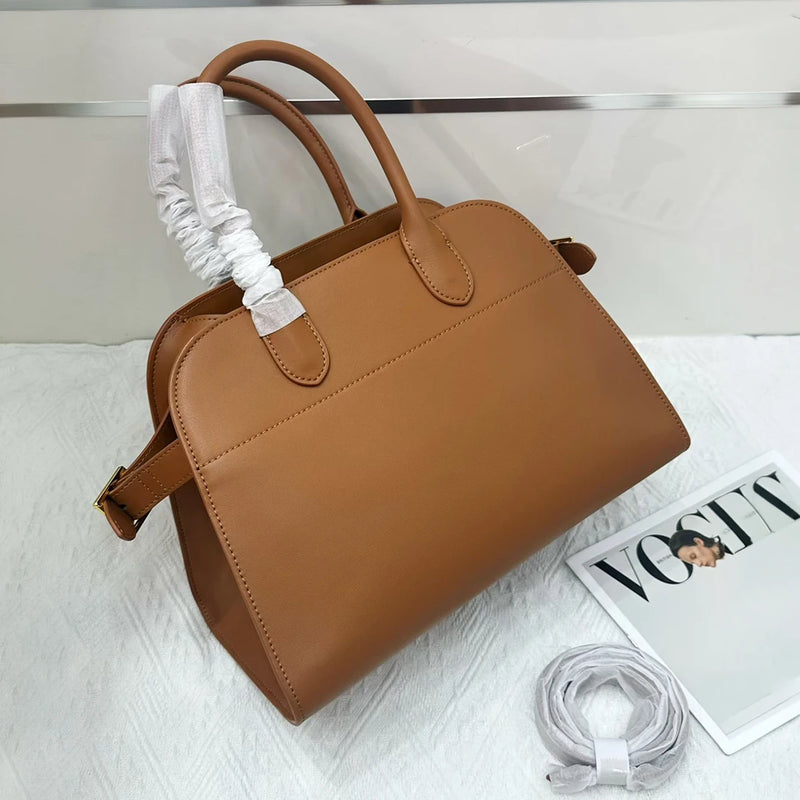 Women Genuine Leather Boston Bag Large Capacity Tote Handbag Soft Cowhide Vintage Shoulder Crossbody Fashion Top Handle Purse 32