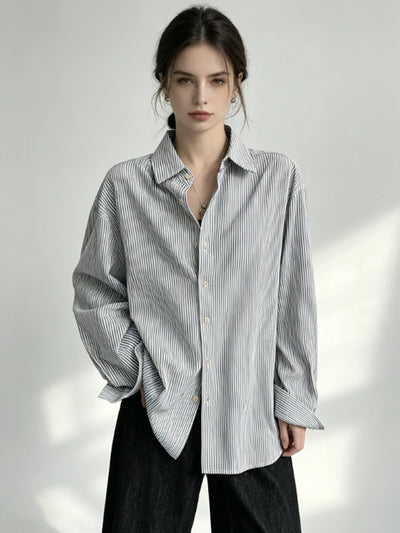 Women's Grey Striped Blouses and Shirts Elegant Vintage | SAMAG