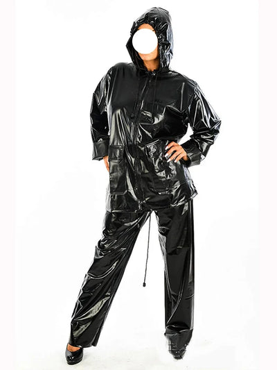 Women PVC Hooded Coat Top Pocket Loose Pants Gothic Shiny | SAMAG