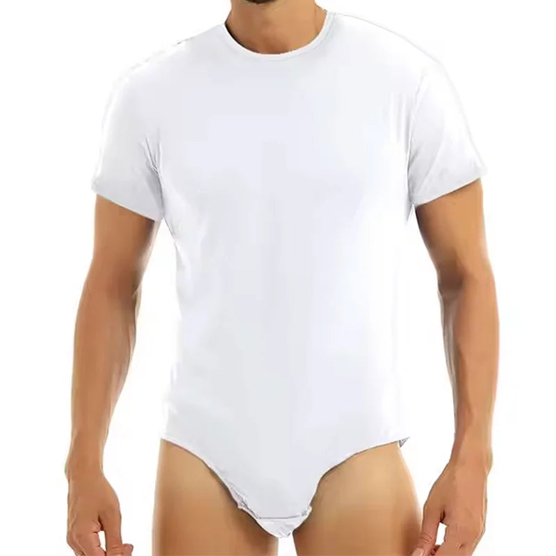 Mens Round Neck Shapewear Short Sleeve Bodysuit Press Button Crotch Underwear Tummy Control Jumpsuit High Stretch Fitness