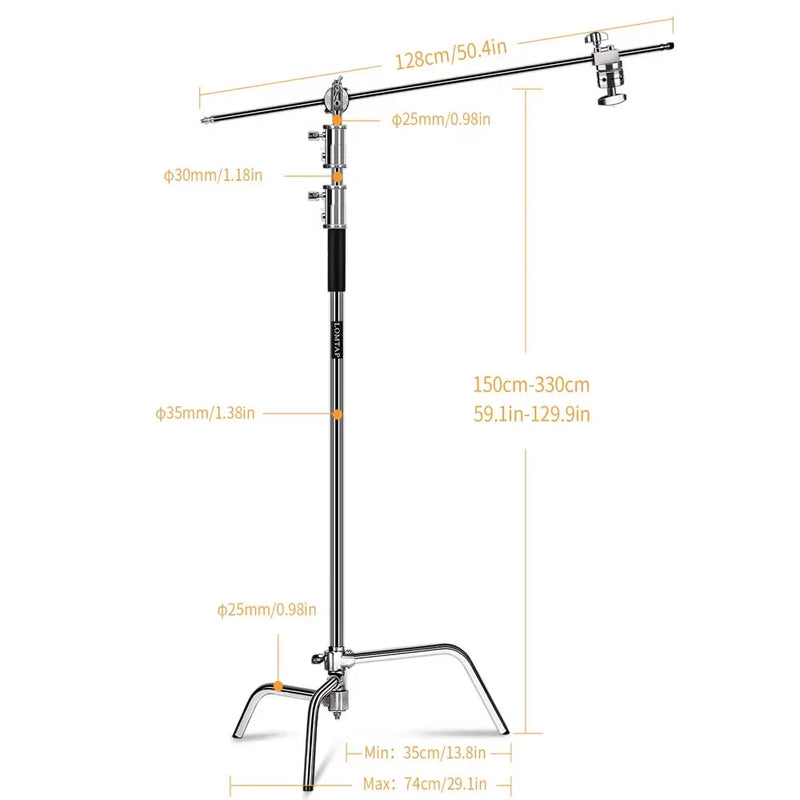 C Stand Stainless Steel Kit Light Stand With Weight Bag Photo Studio Accessories Extension Rod 2.49M Length Arm Cross Boom