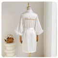 White Bride Wedding Robe with Feathers Women Satin | SAMAG