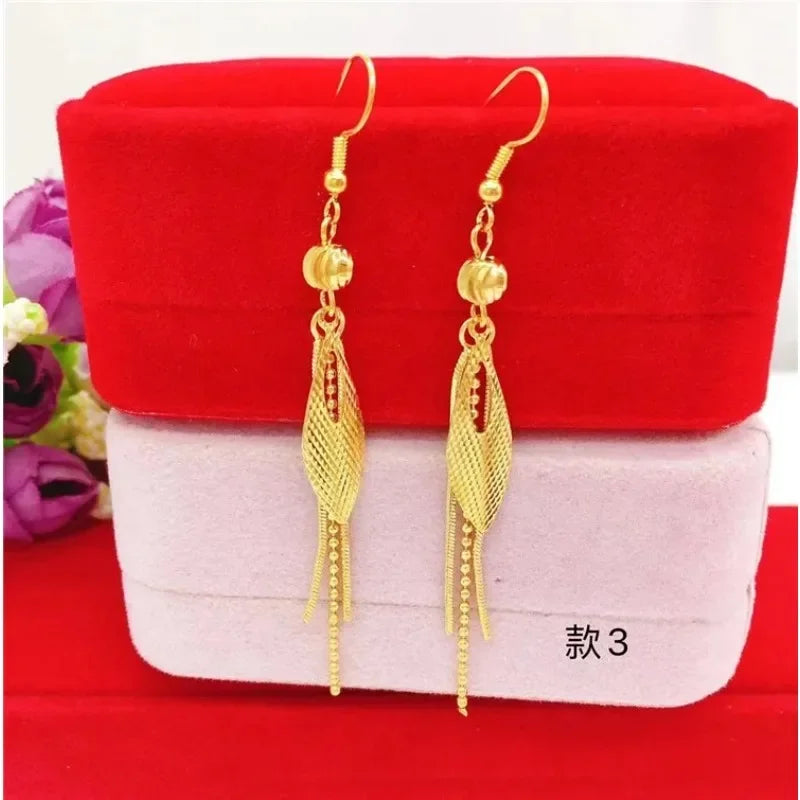 NovaGlod  24K real gold summer tassel earrings for women's fashion 9999 real gold earrings flower gold jewelry accessories