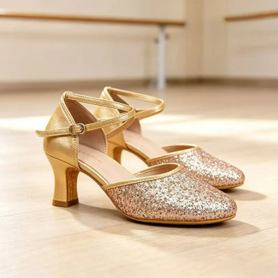 Glitter Women Latin Dance Shoes Closed Toe Ankle Strap | SAMAG
