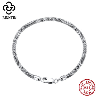 Rinntin Italian 925 Sterling Silver 3.0mm Mesh Popcorn Chain Bracelet for Women Jewelry Female Dating Trendy | SAMAG
